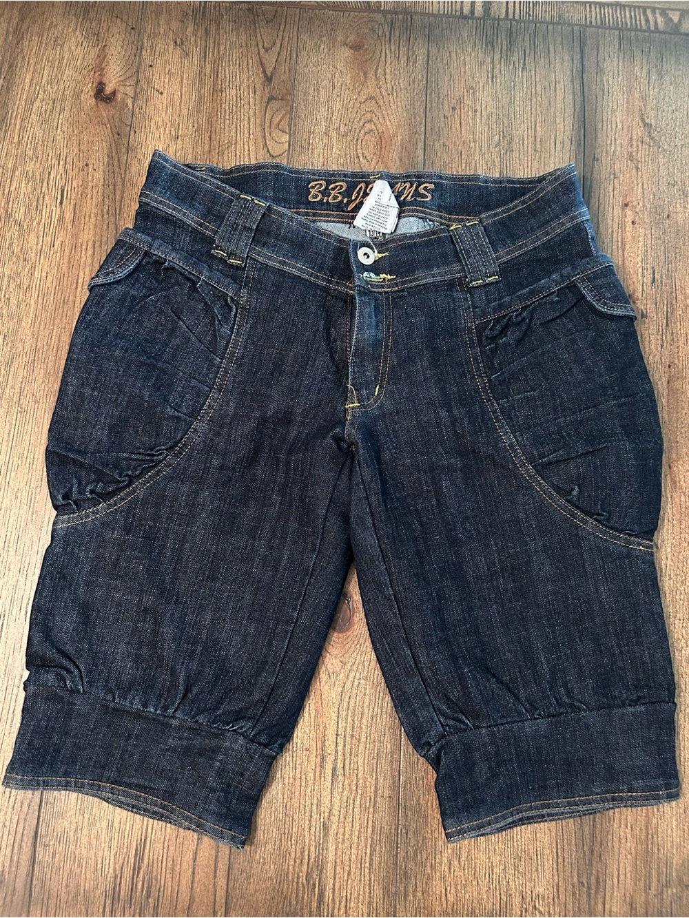 Women's Dark Indigo Denim Cargo Bermuda Shorts